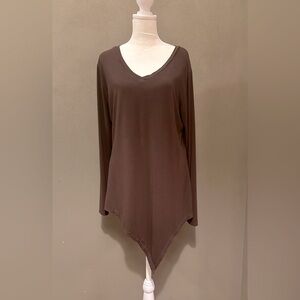 Kendall Modal knit long sleeve crew neck shirt, asymetrical hem, stretchy